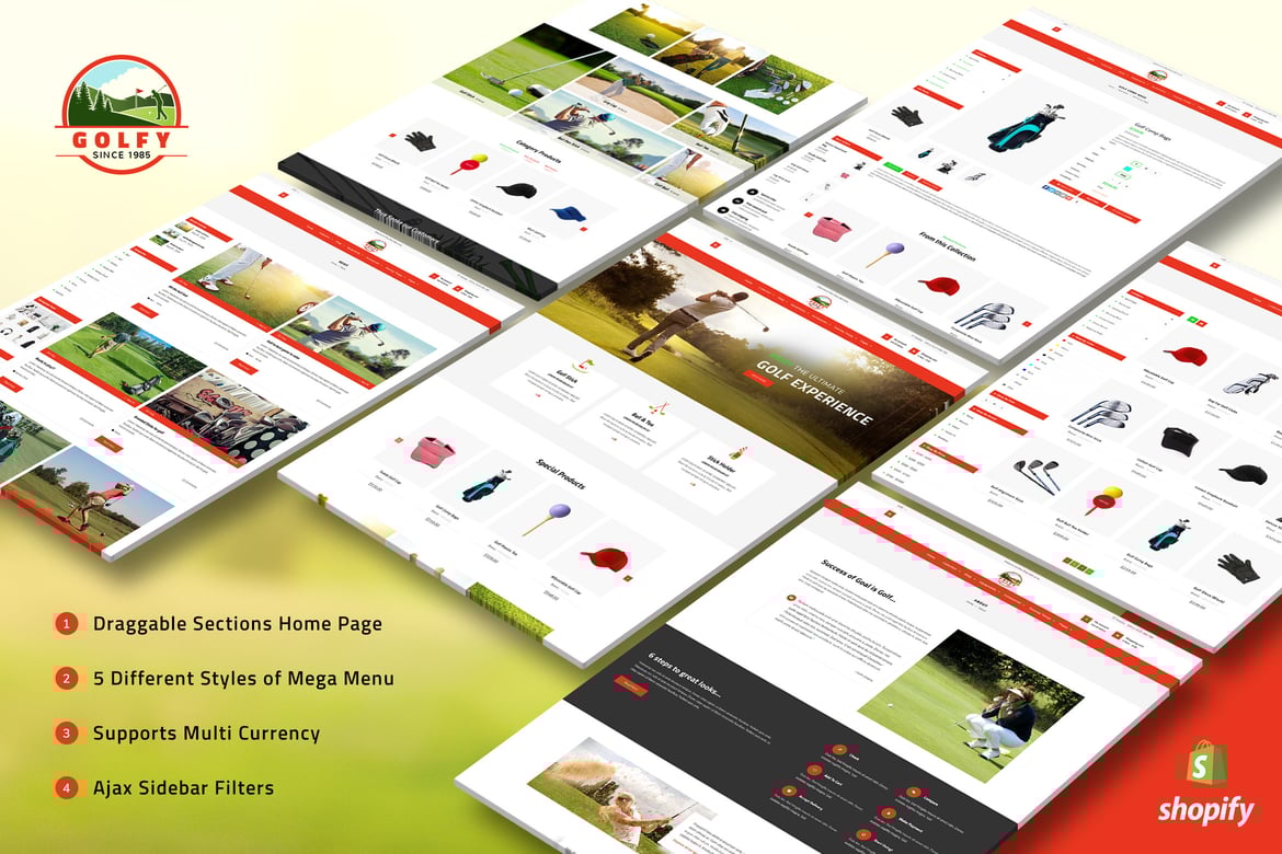 Golfy - тема Shopify для гольфа, спорта