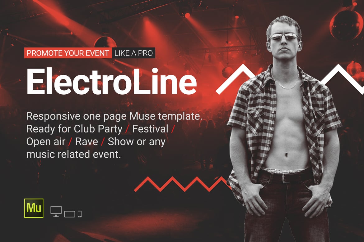 ElectroLine - адаптивный Шаблон Muse для музыкальных мероприятий