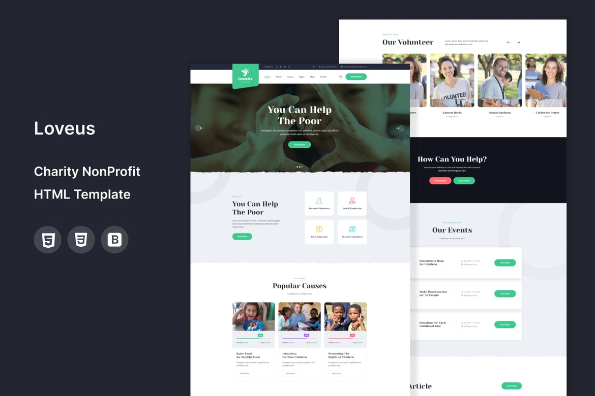 Loveus - HTML-шаблон для благотворительных некоммерческих организаций