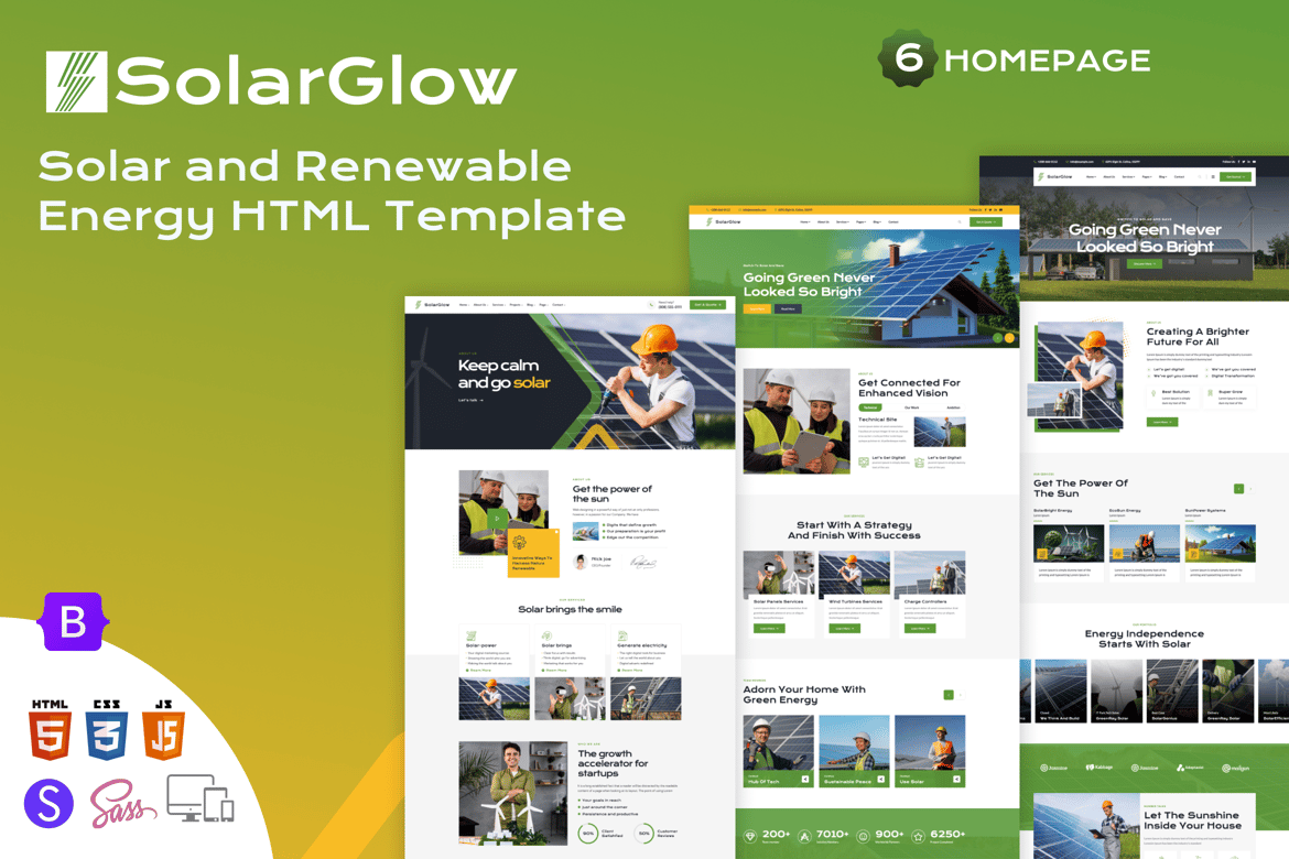 Solarglow - HTML-шаблон для солнечной и возобновляемой энергии