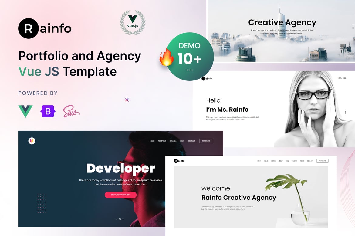 Rainfo - Минимальное Агентство и Портфолио Vue JS Templ
