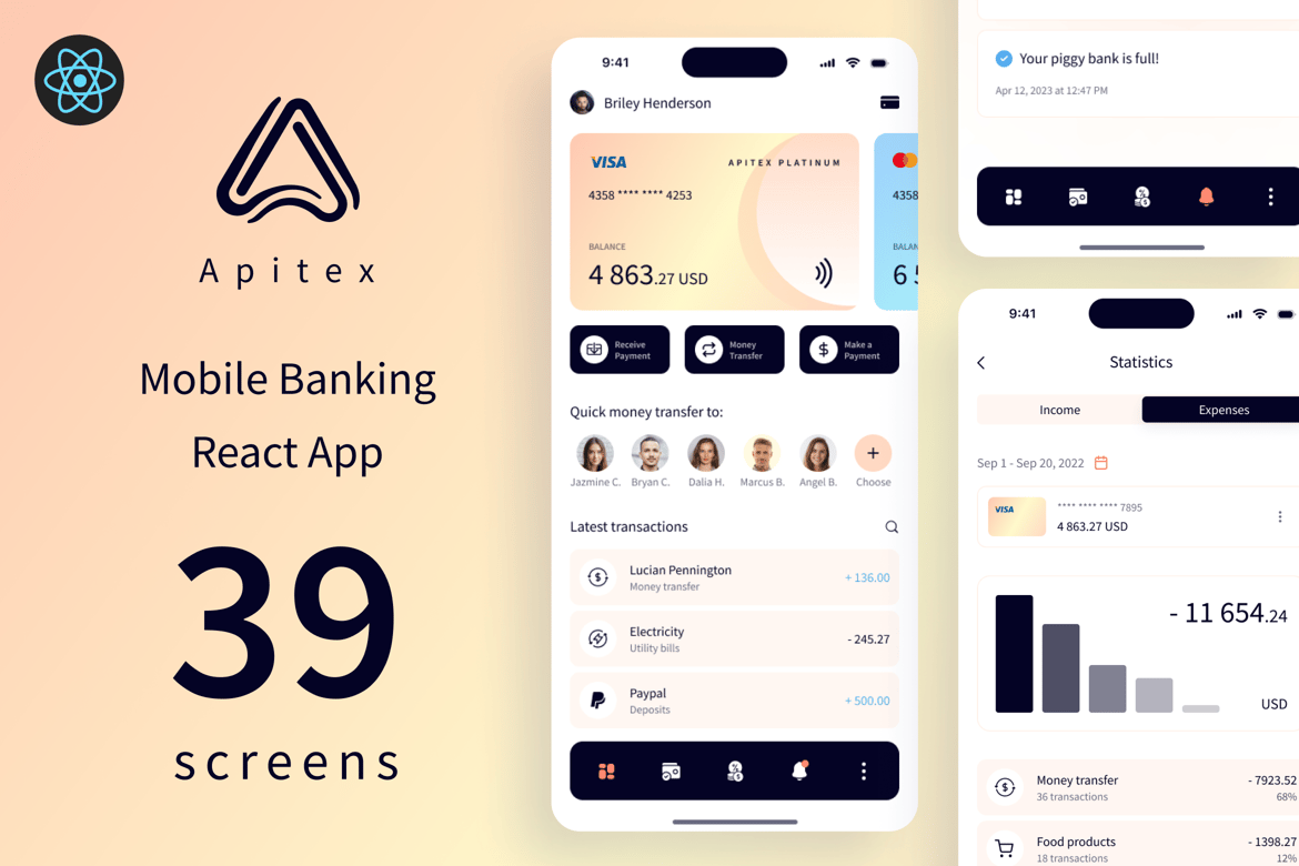 Apitex — приложение React для мобильного банкинга | PWA