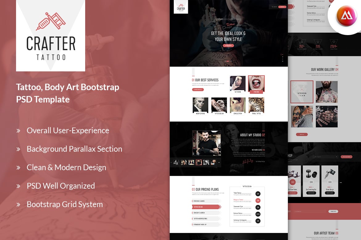 Crafter - Шаблон начальной страницы Tattoo Bootstrap