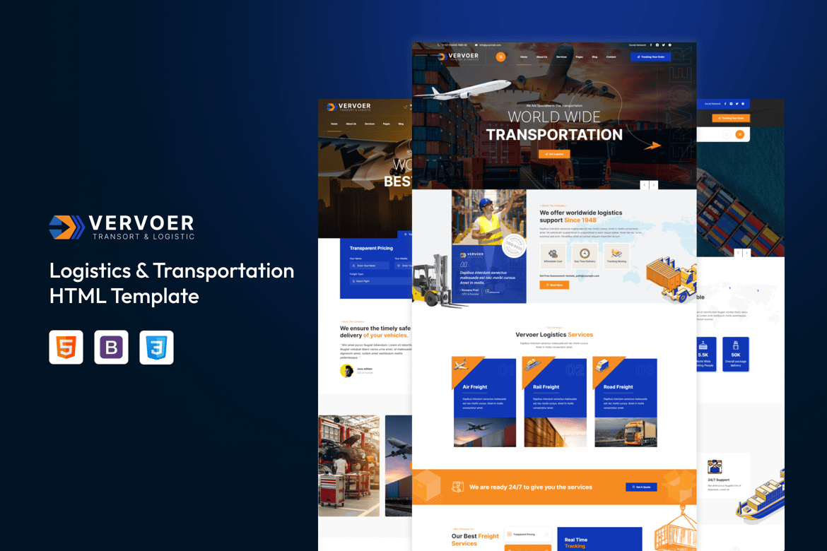 Vervoer - HTML-шаблон для логистики и транспорта