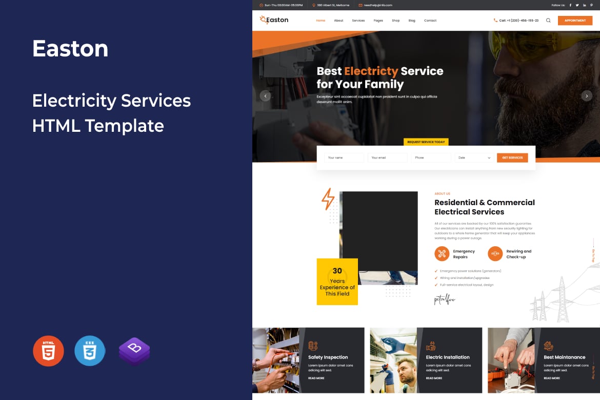Easton - HTML-шаблон услуг по электроснабжению