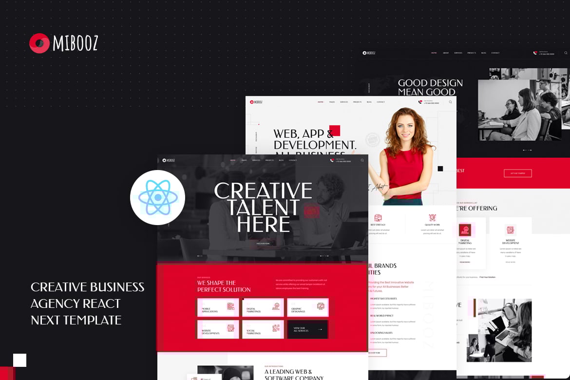 Шаблон React Next для креативного агентства Mibooz