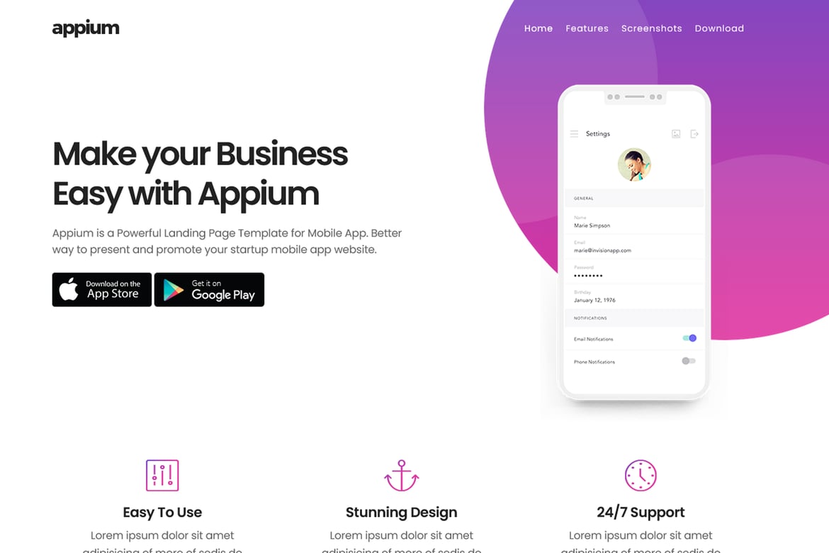 Appium | Шаблон целевой страницы Приложение