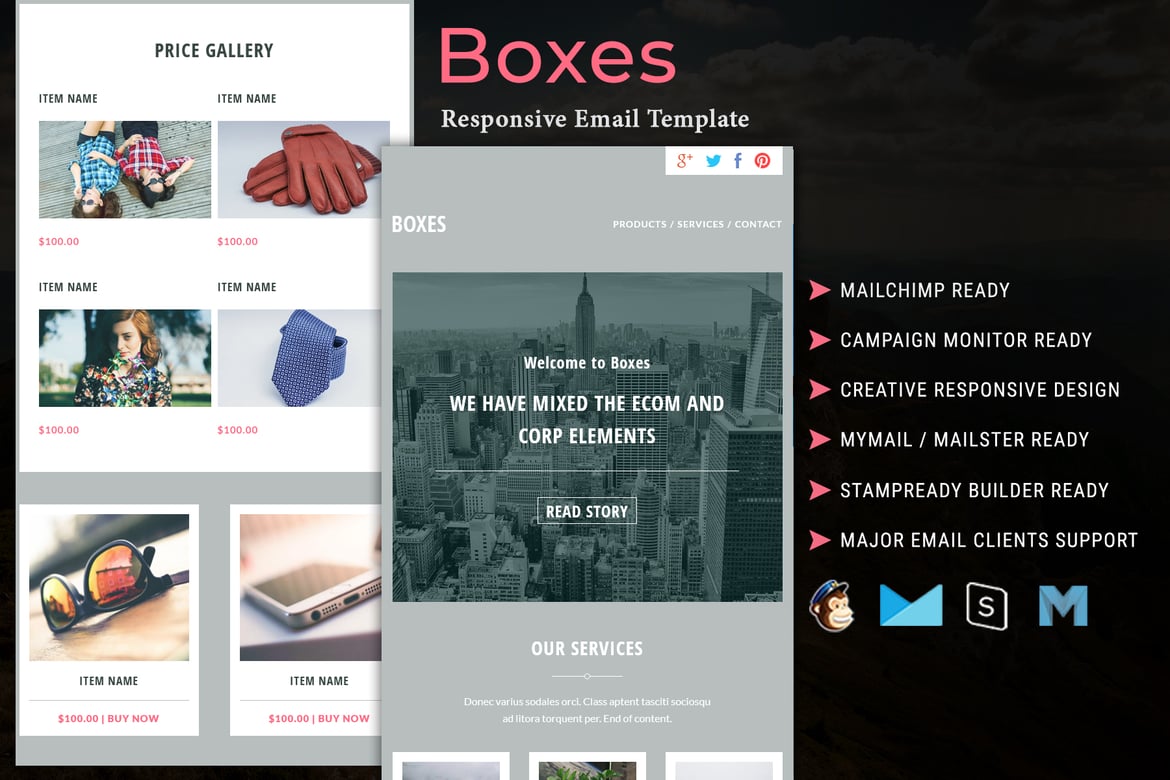 Boxes - многофункциональный адаптивный Шаблон электронной почты