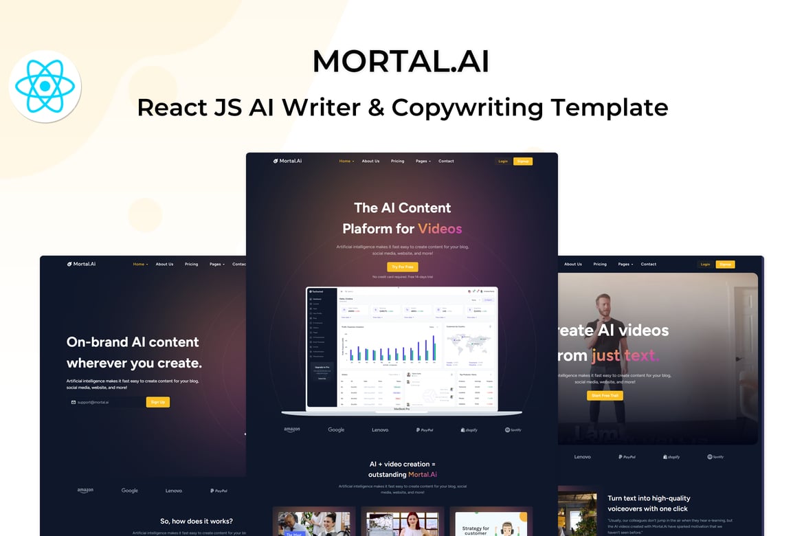 Mortal - Шаблон для написания и копирайтинга React Js с искусственным интеллектом