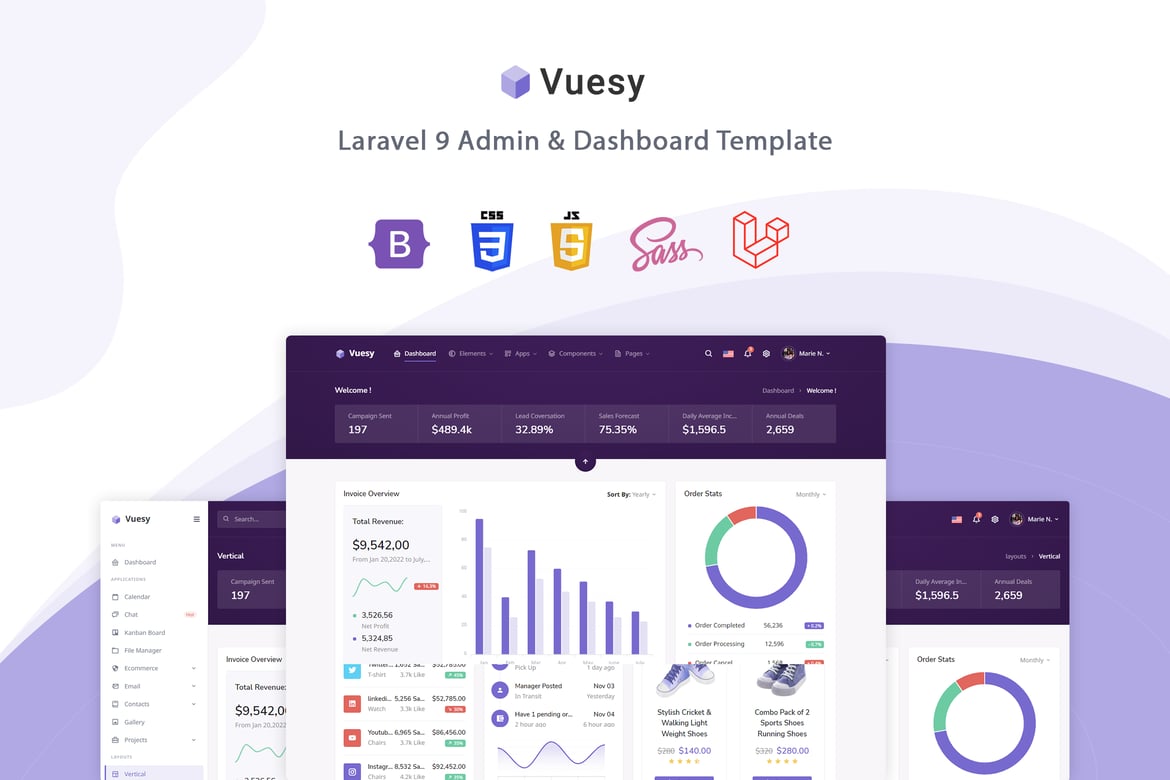 Vuesy - Шаблон администратора и панели управления Laravel 9