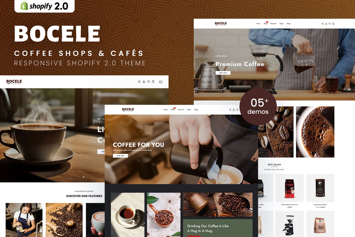 Тема Shopify 2.0 для кофеен и кафе «Бочеле»