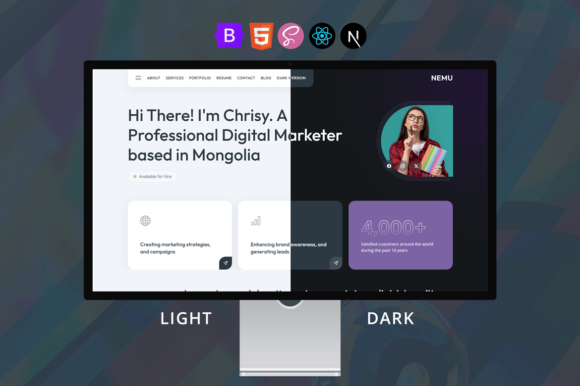 Nemu - Шаблон персональной видеокарты/портфолио NextJS