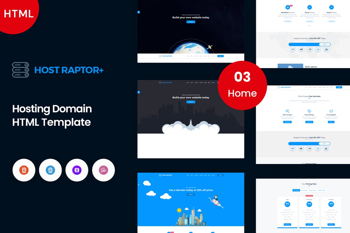 HostRaptor Plus - Шаблон домена хостинга