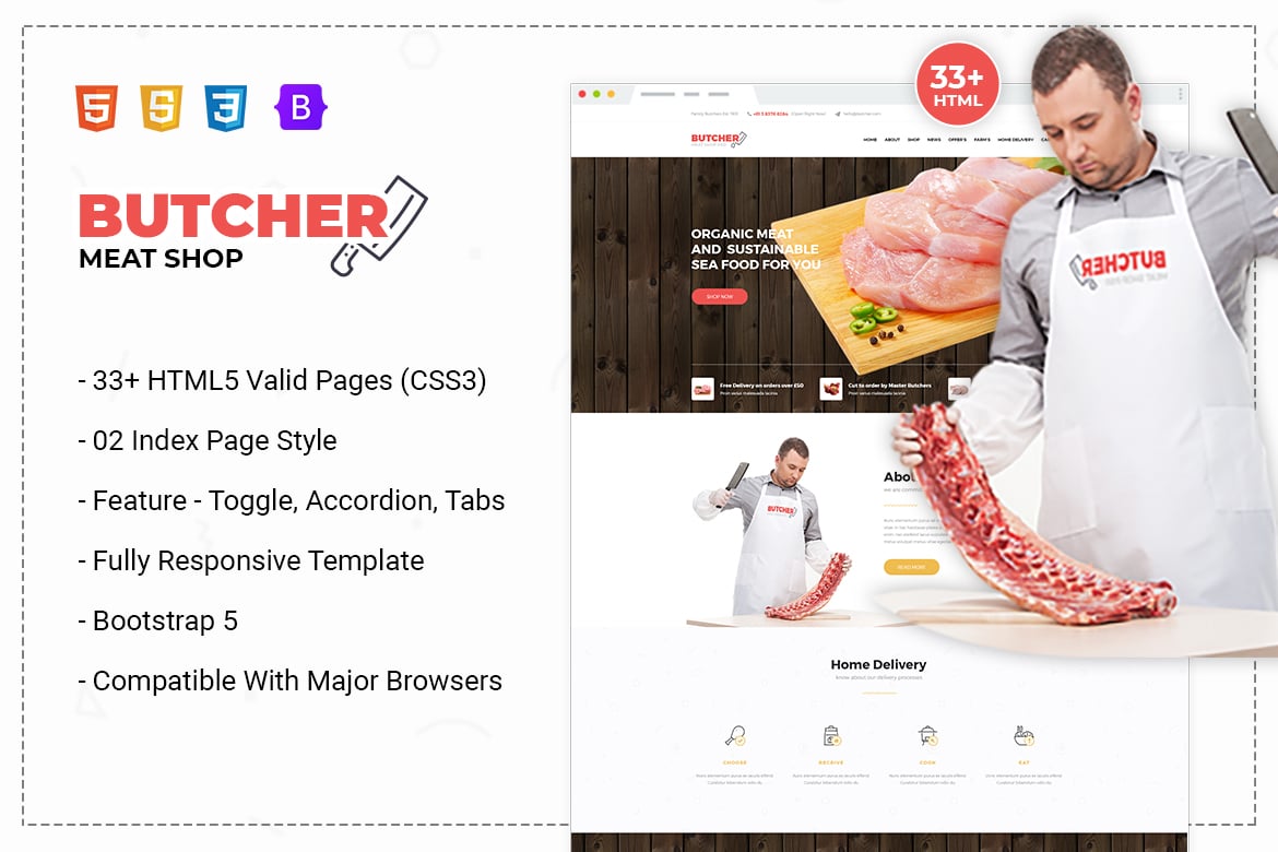 HTML-шаблон для электронной коммерции Butcher - Meat Shop