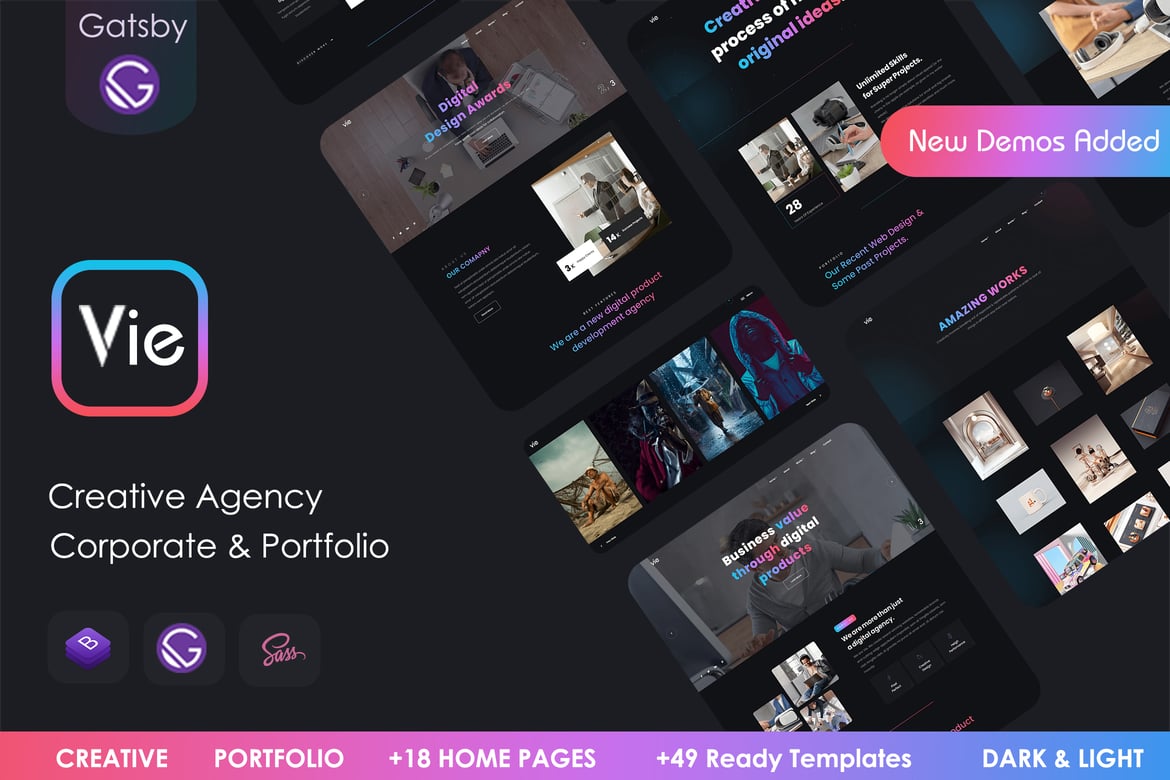 Vie - шаблон творческого портфолио и Агентство Gatsby