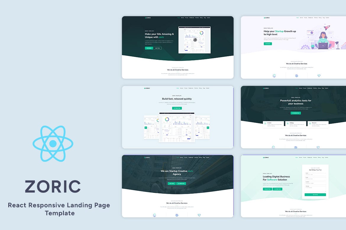 Zoric - Шаблон адаптивной целевой страницы React