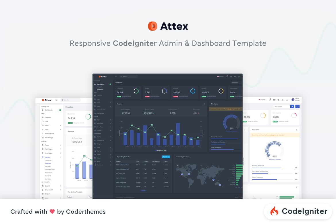 Attex - Администрирование и панель управления CSS CodeIgniter Tailwind