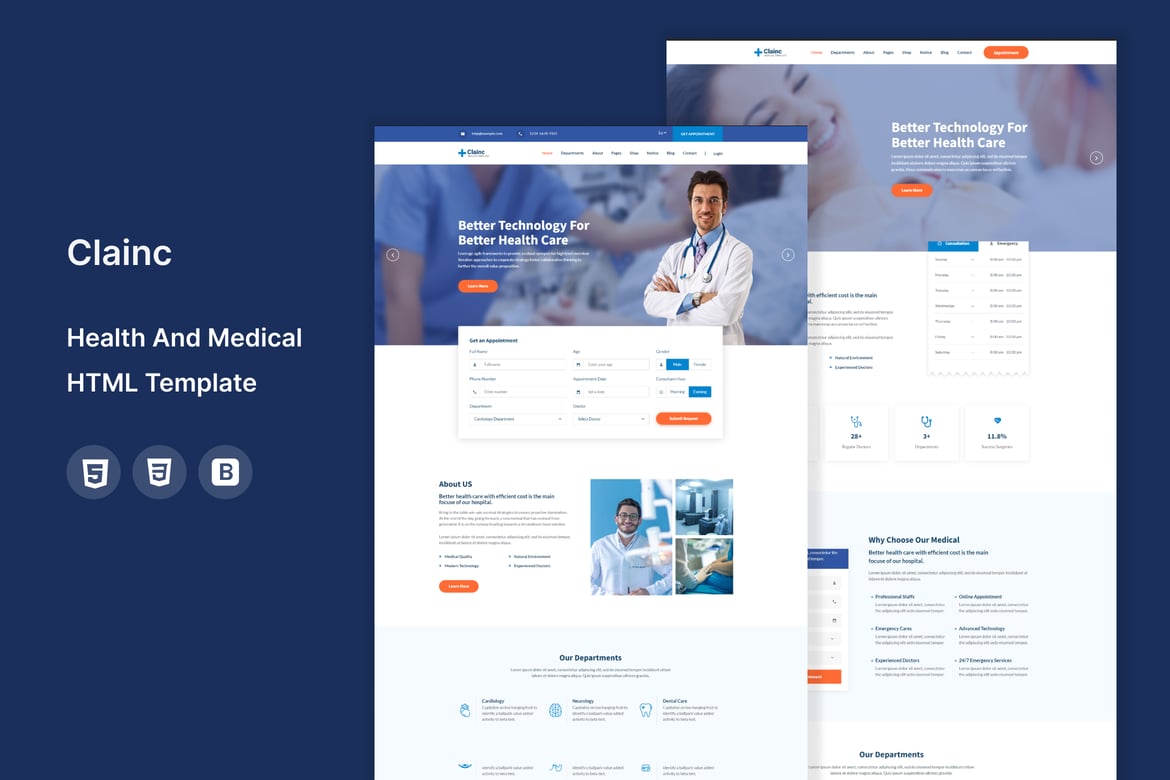 Clainc — HTML-шаблон для здравоохранения и медицины
