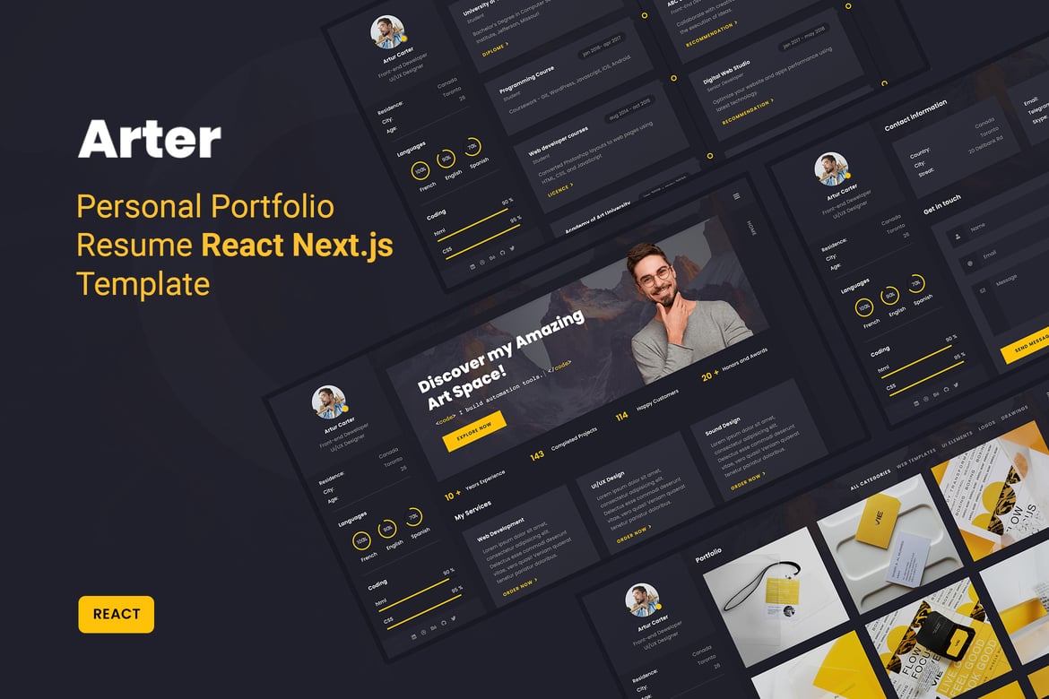 Arter - Шаблон React для резюме с личным портфолио