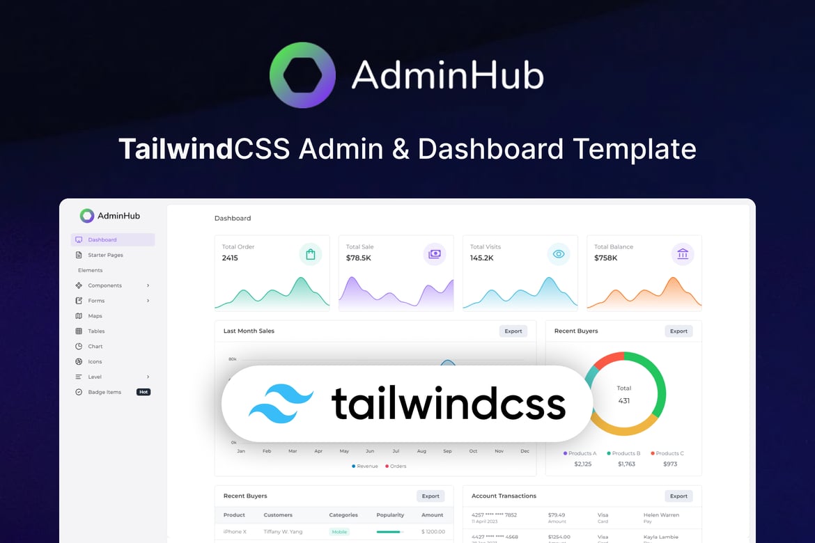 AdminHub - Шаблон администратора TailwindCSS