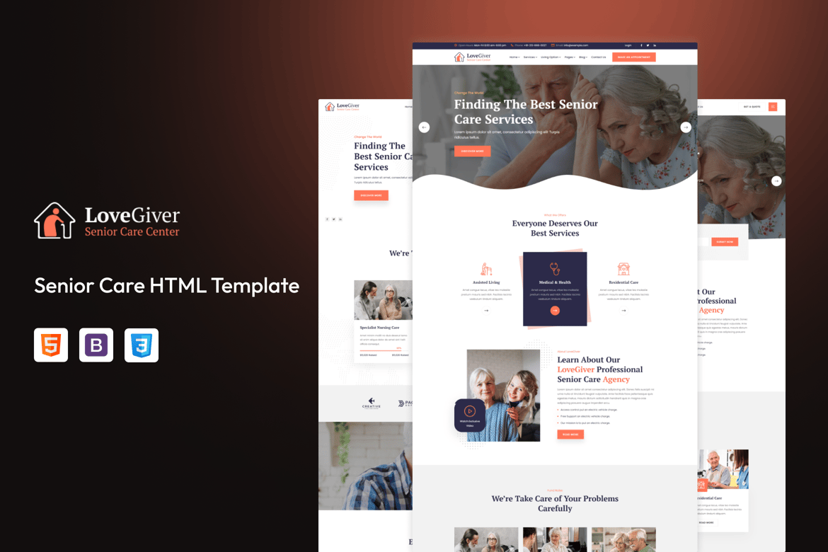 Lovegiver - HTML-шаблон для ухода за пожилыми людьми