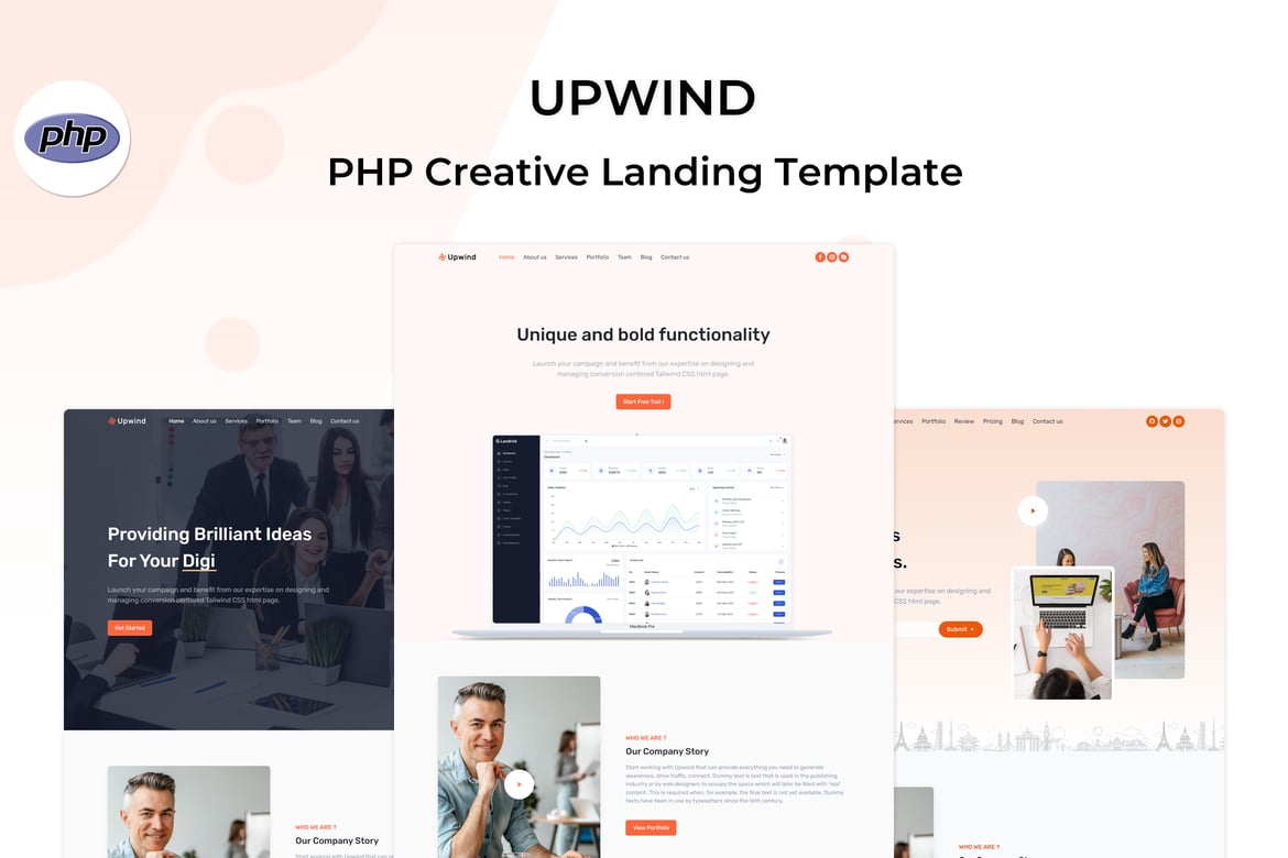 Upwind - Многоцелевой шаблон лендинга PHP