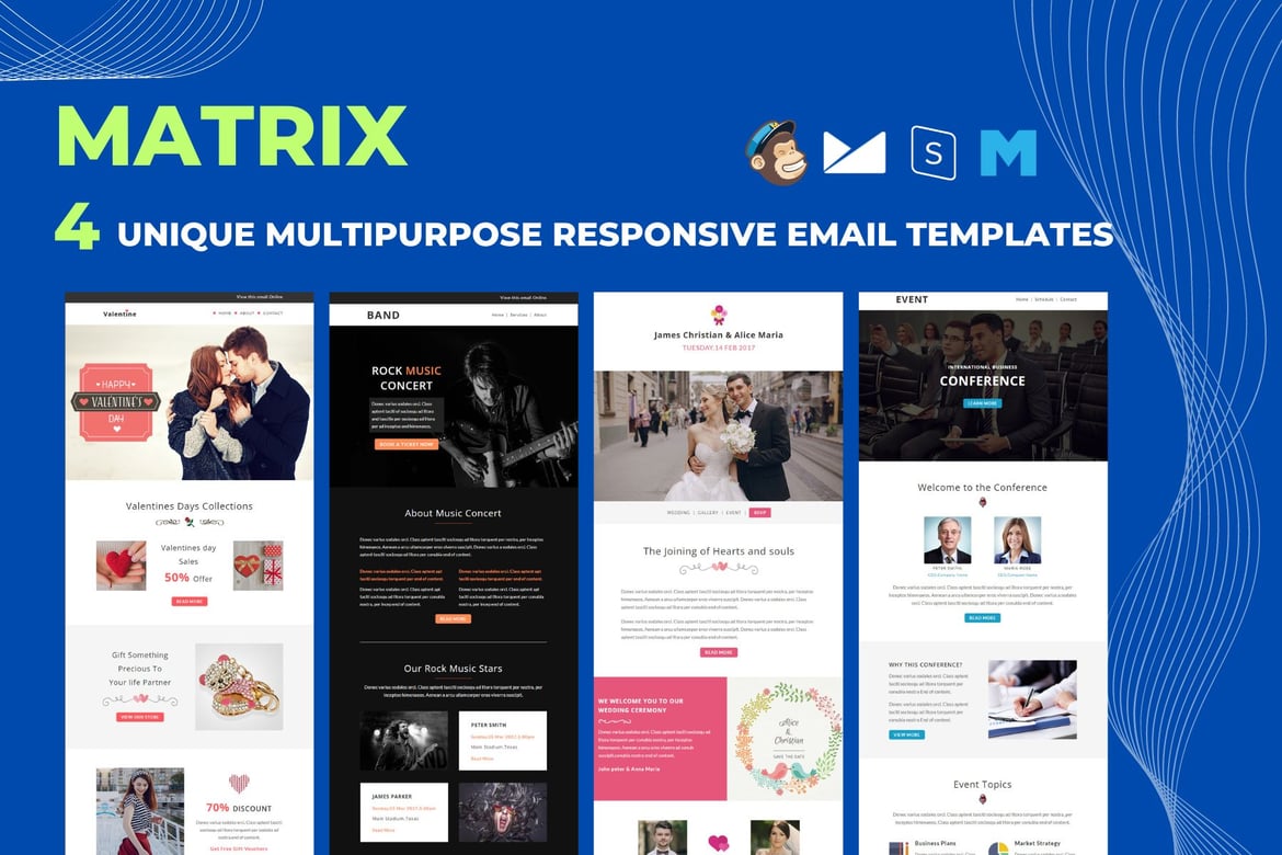 Matrix - многоцелевые адаптивные Шаблоны электронной почты