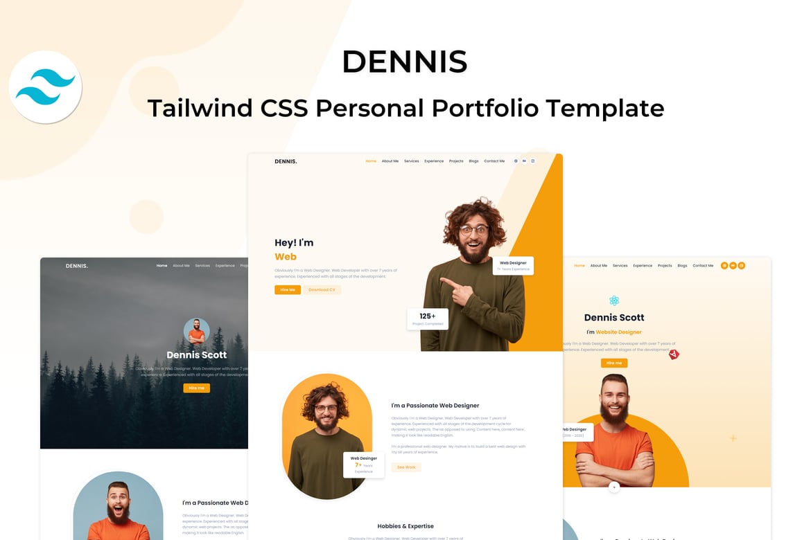 Деннис - Шаблон личного портфолио Tailwind CSS
