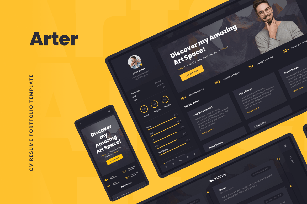 Шаблон портфолио резюме Arter - CV