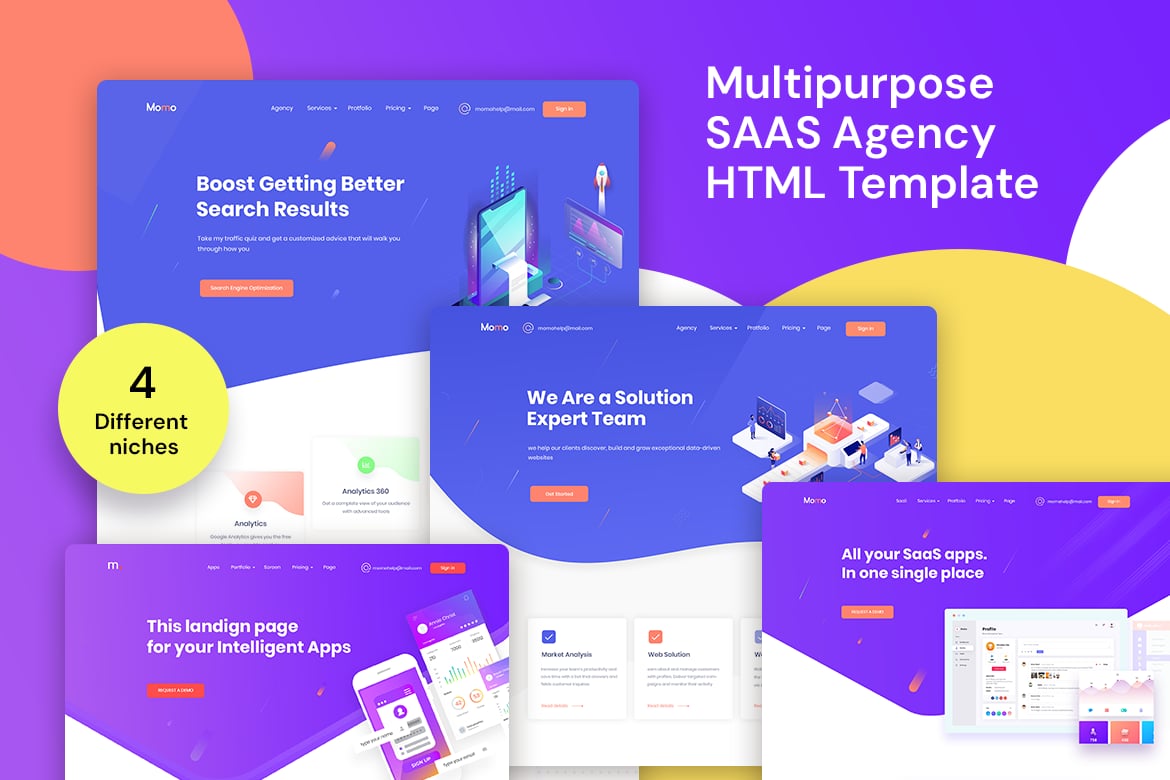 Momo - Многоцелевой HTML-шаблон SaaS-агентства