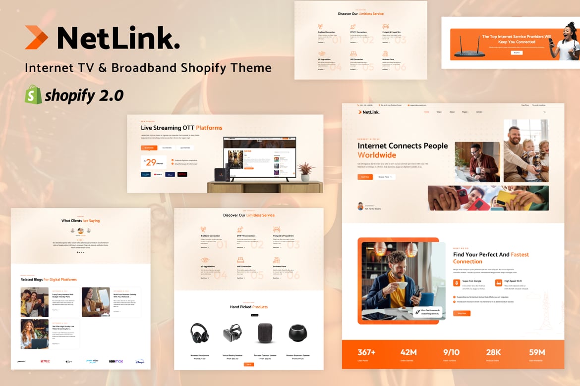 Netlink - тема Shopify для видеонаблюдения, широкополосных услуг