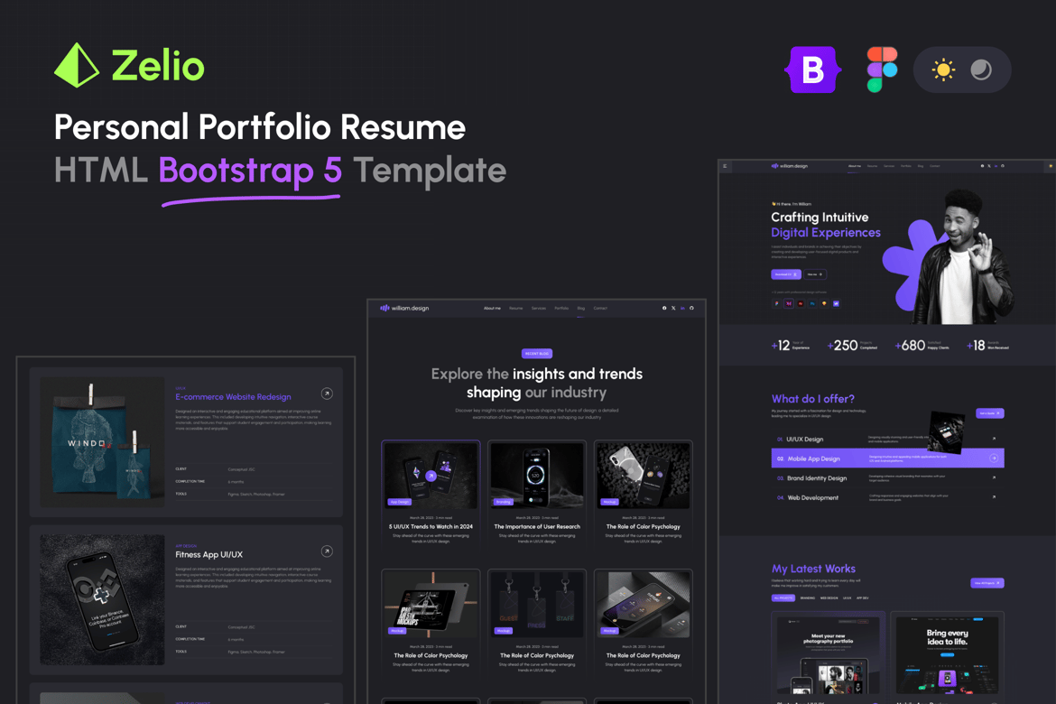 Zelio - HTML-шаблон Bootstrap для личного портфолио
