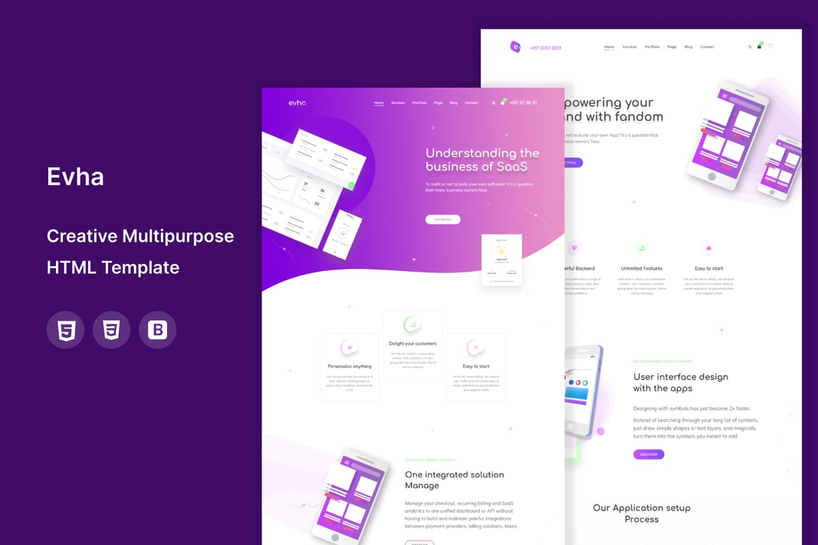 Evha - креативный многоцелевой HTML-шаблон