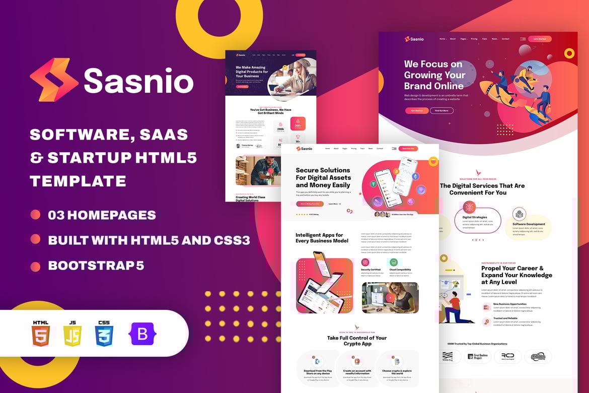 Sasnio - Шаблон HTML5 для программного обеспечения, SaaS и запуска