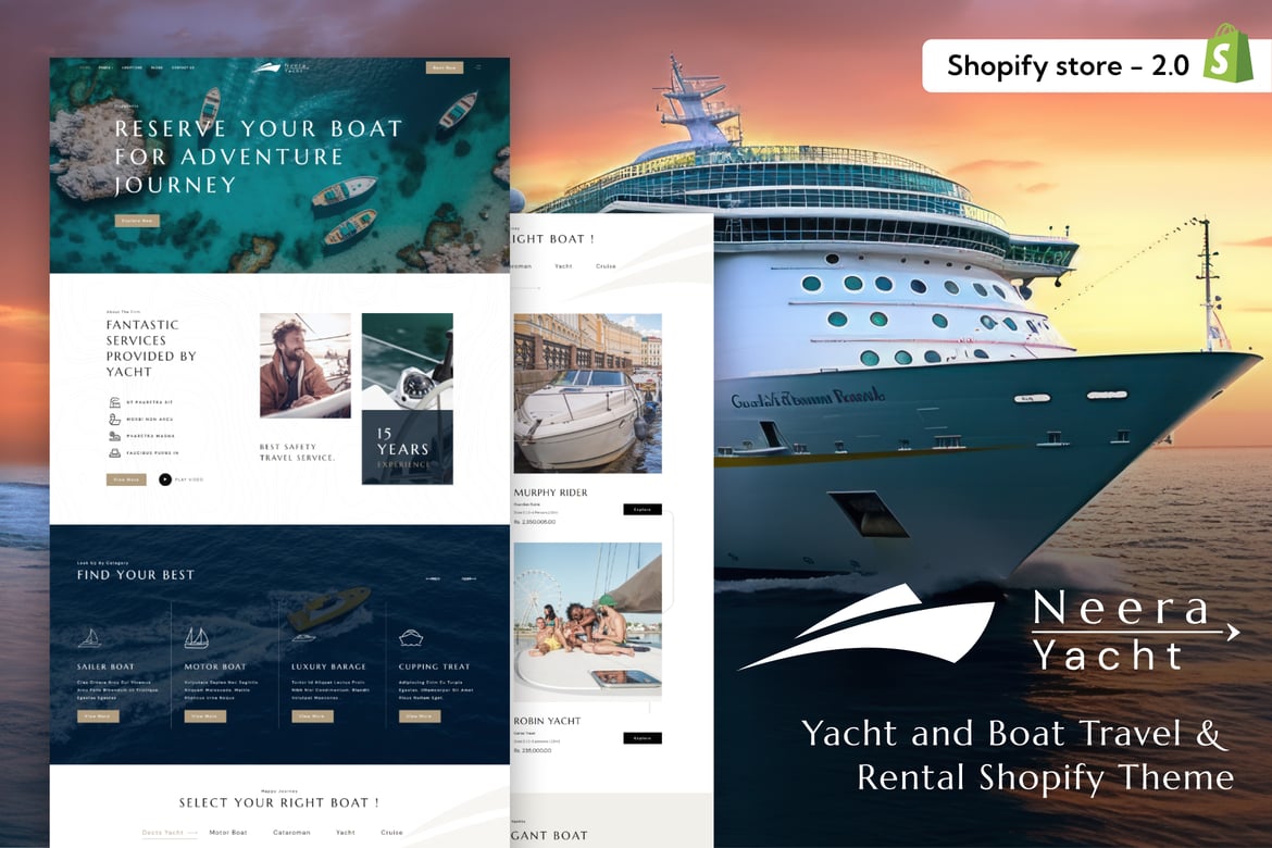 Neera - Тема Shopify Shopify для аренды яхт и путешествий.