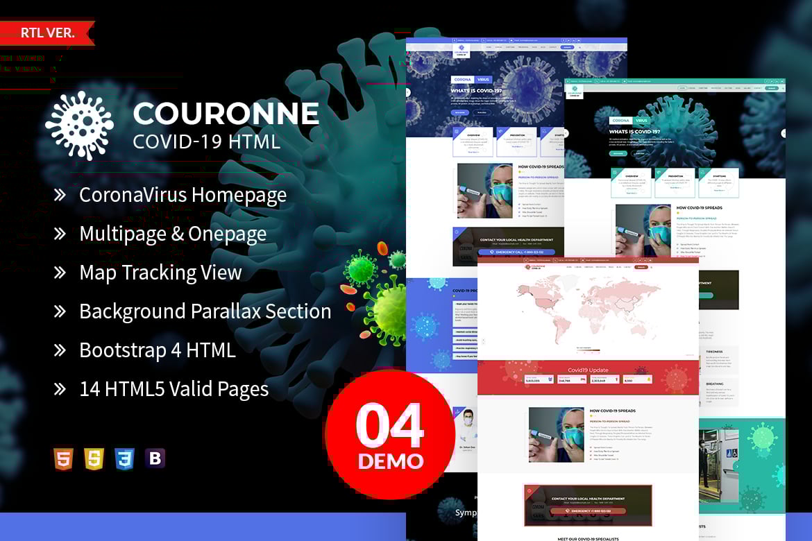 Couronne - HTML-шаблон вируса короны (Covid-19)