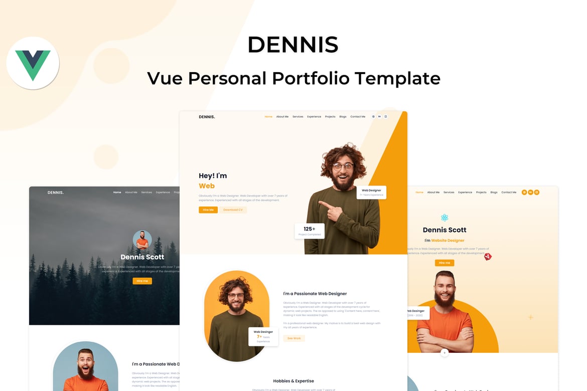 Dennis - Шаблон индивидуального и минималистичного портфолио Vue