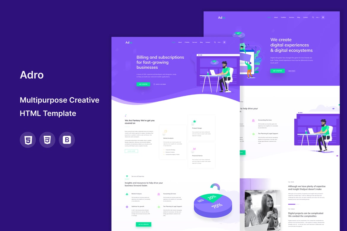 Adro - Многоцелевой креативный HTML-шаблон