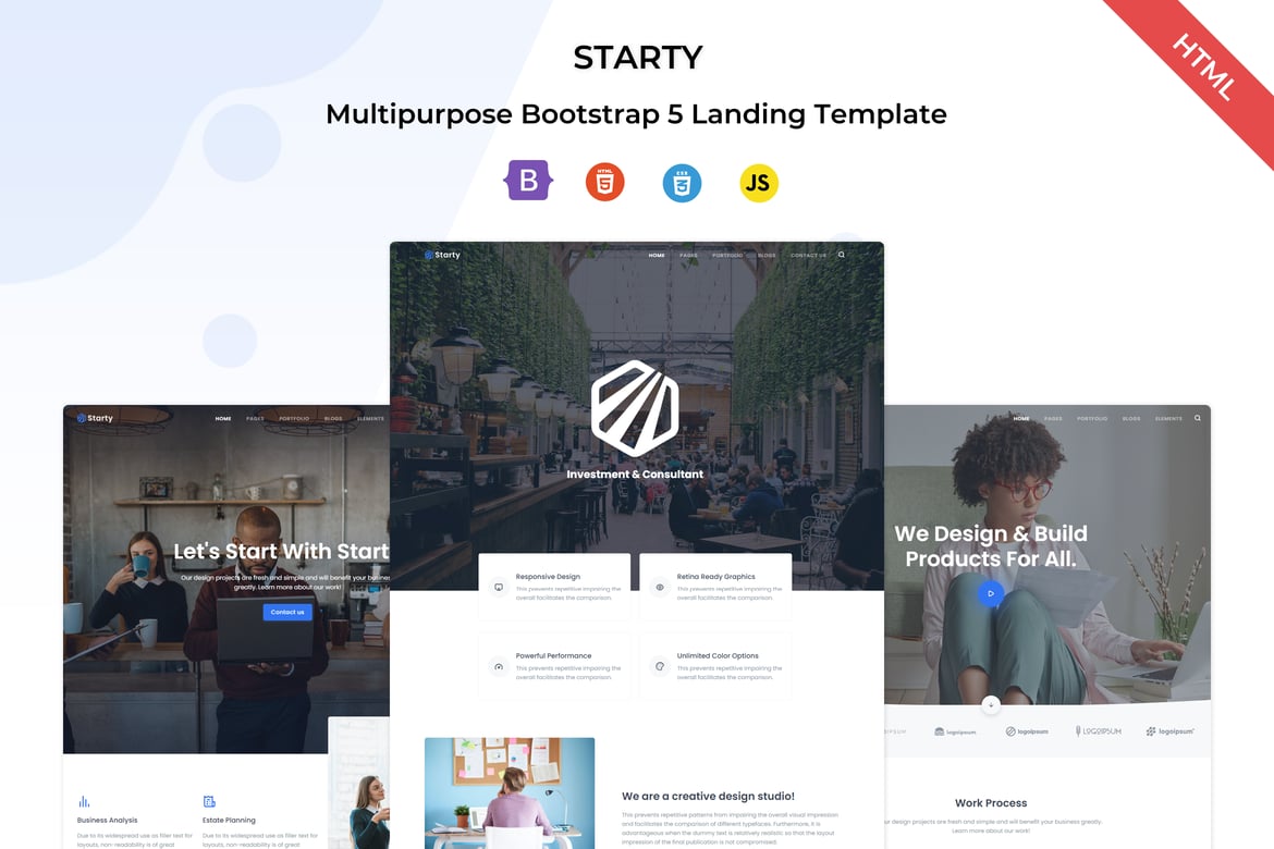 Starty - многоцелевой шаблон посадки Bootstrap 5