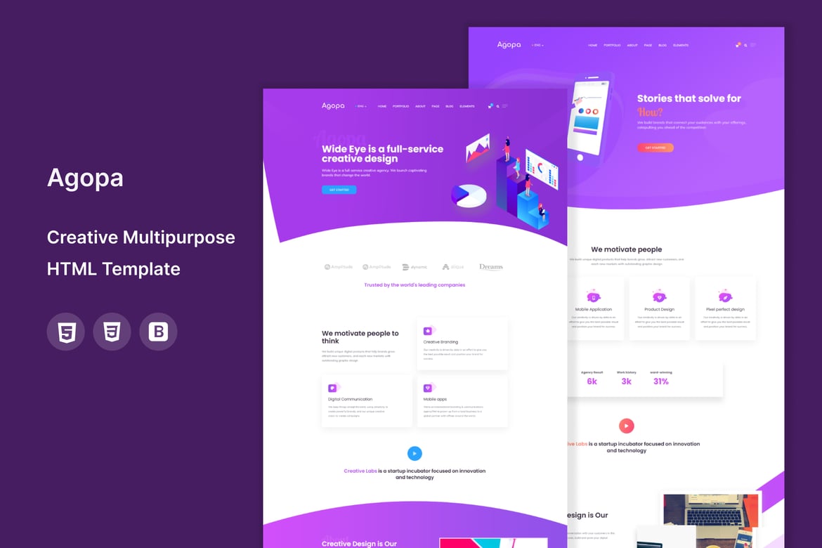 Agopa - креативный многоцелевой HTML-шаблон