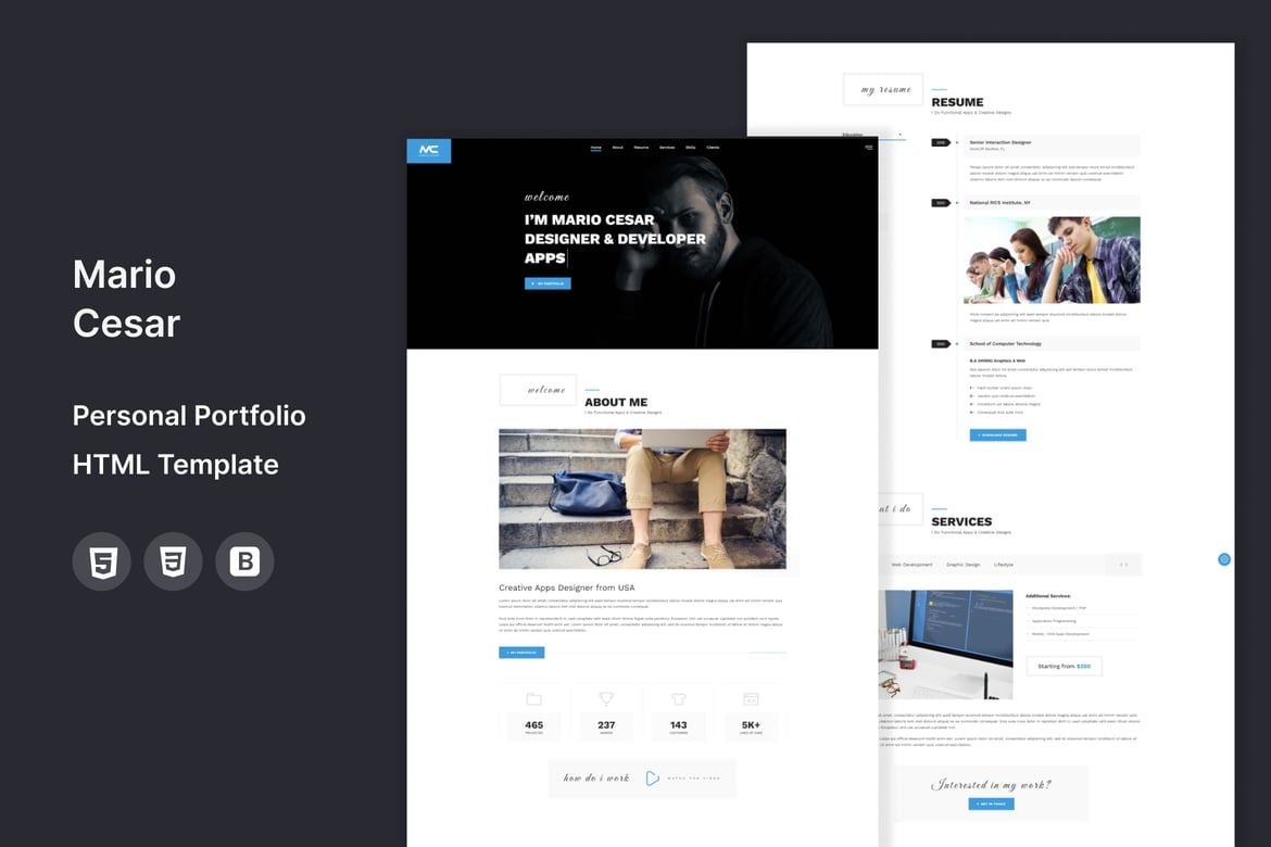Марио Сезар: HTML-шаблон личного портфолио