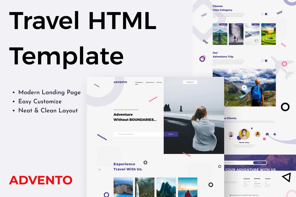 Advento - одностраничный HTML-шаблон Шаблон путешествий