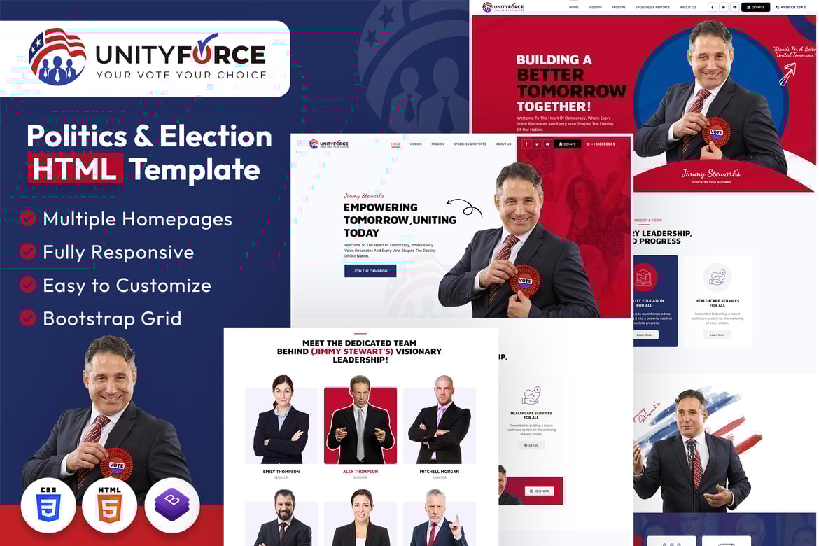 UnityForce | HTML-шаблон для политики и выборов