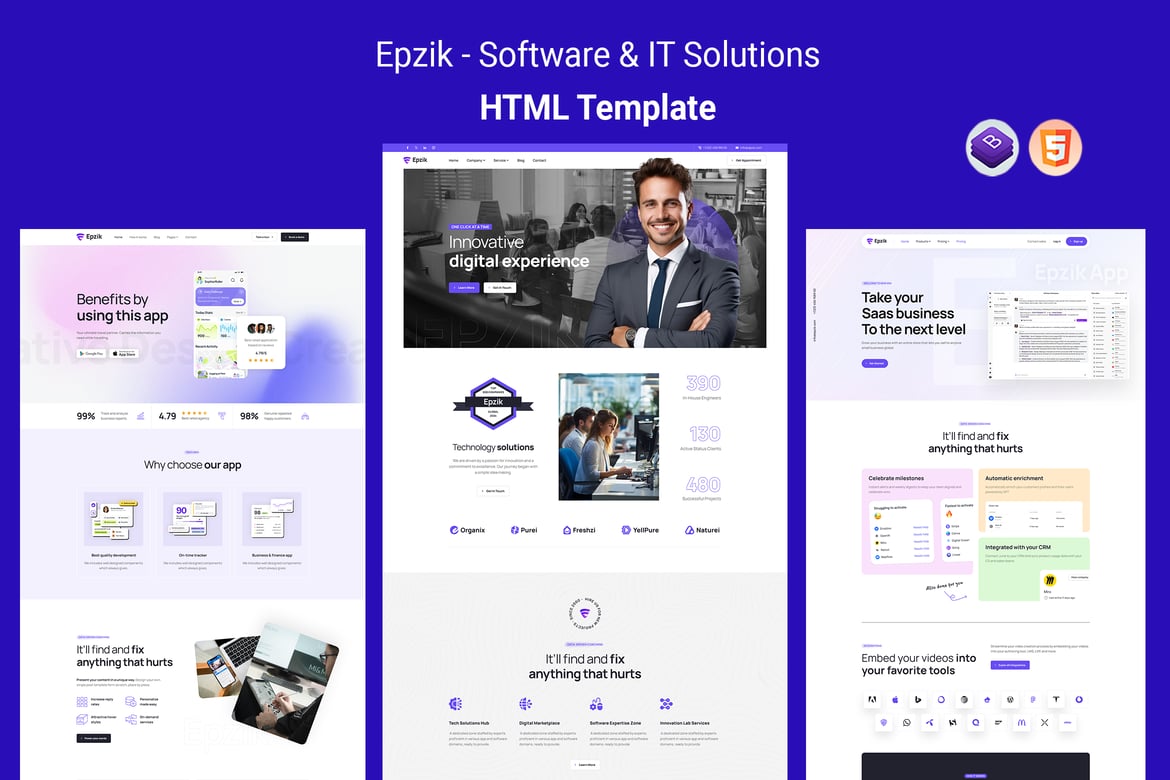 Epzik - HTML-шаблон программного обеспечения и ИТ-решений
