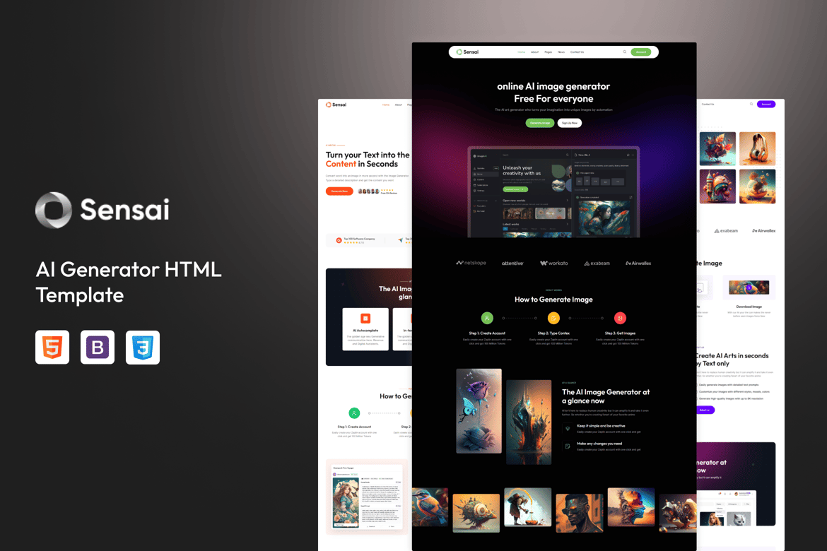 HTML-шаблон генератора искусственного интеллекта Sensai