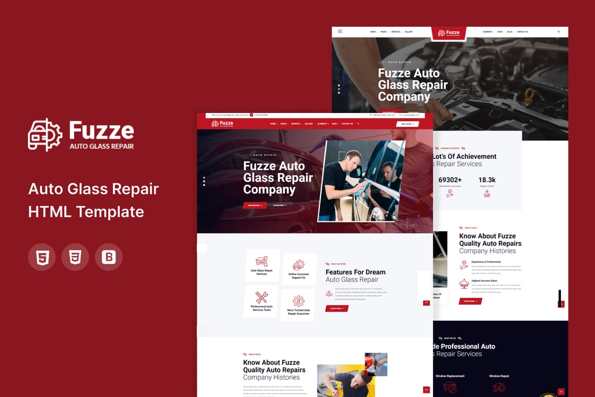 Fuzze - HTML-шаблон для ремонта автомобильных стекол