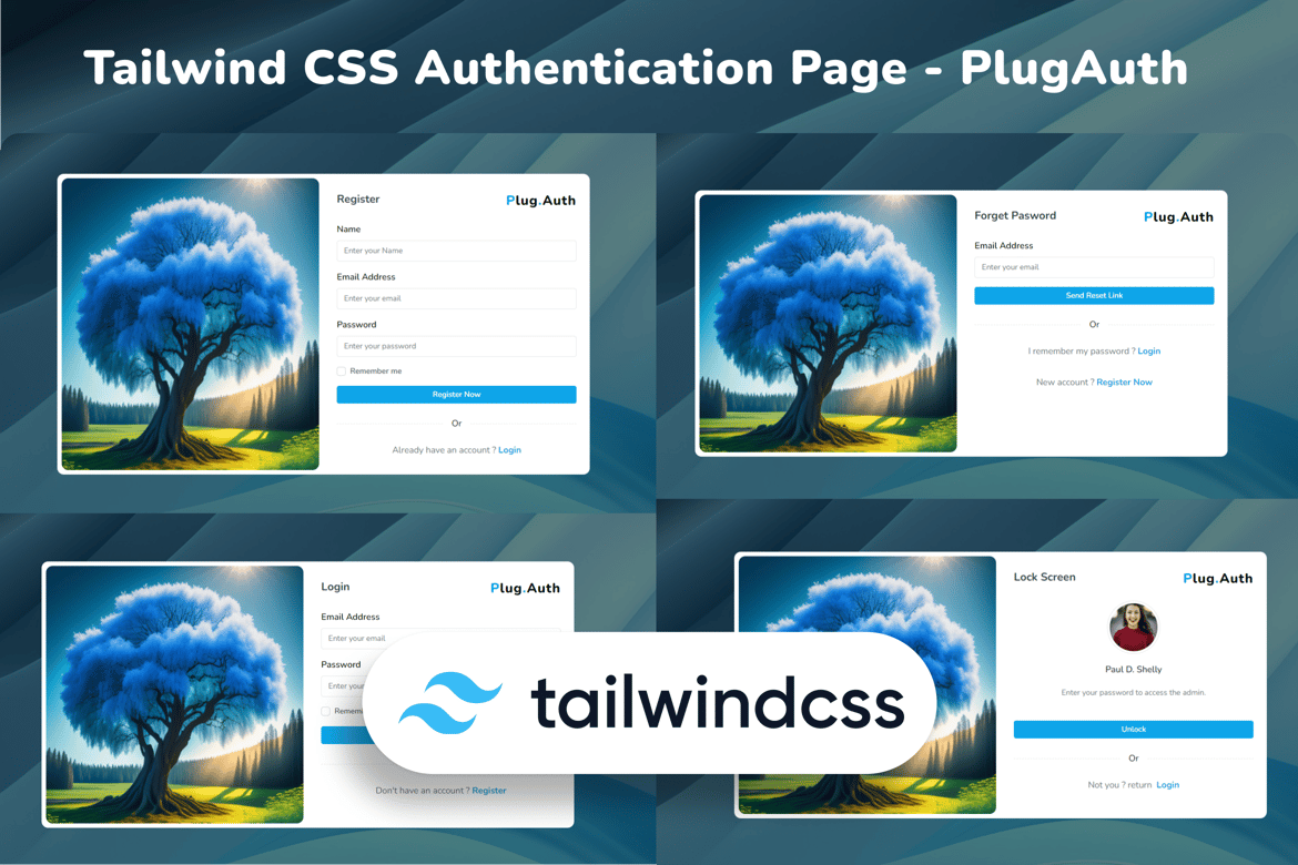 Страница аутентификации Tailwind CSS 3 - PlugAuth