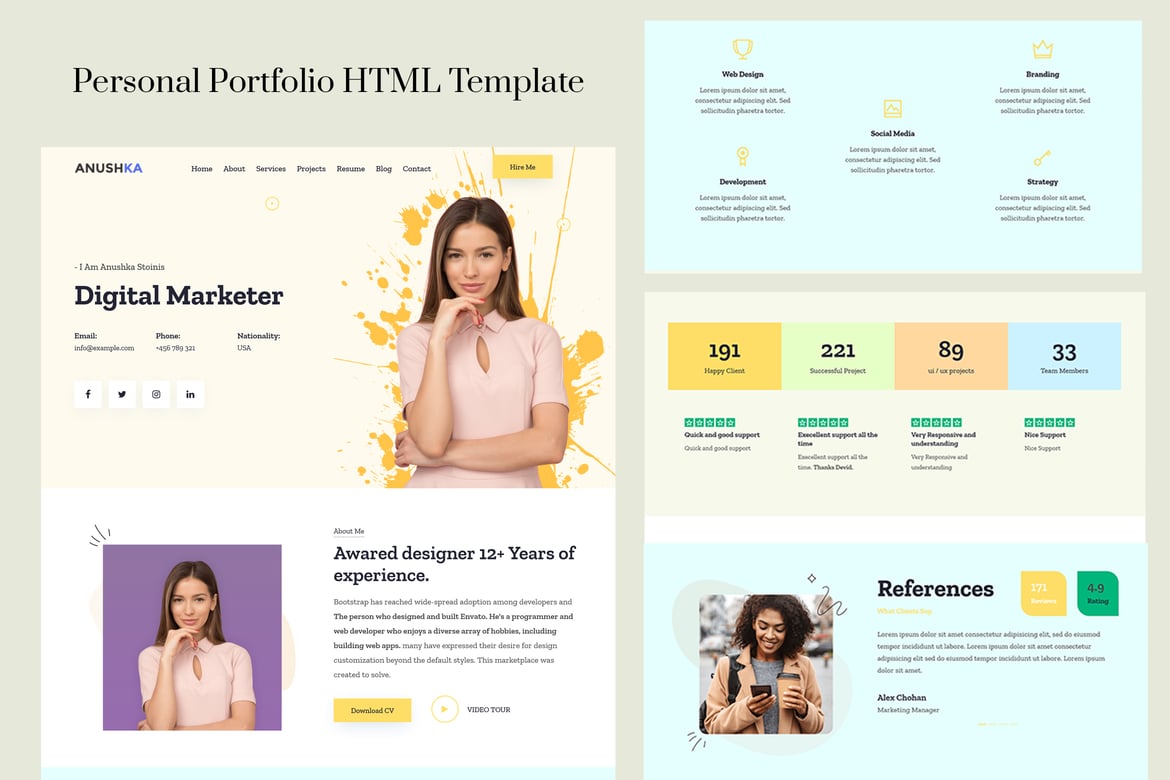 Anushka - HTML-шаблон личного портфолио