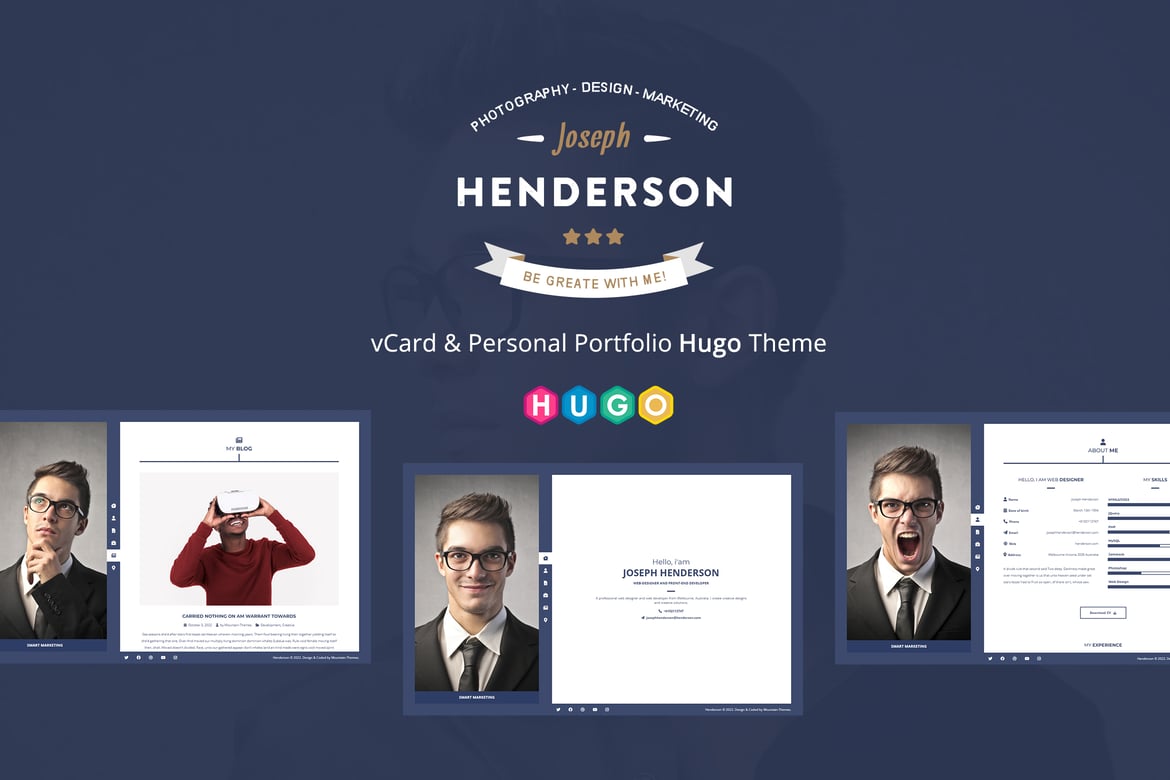 Henderson - тема Hugo для виртуальных визиток и личного портфолио