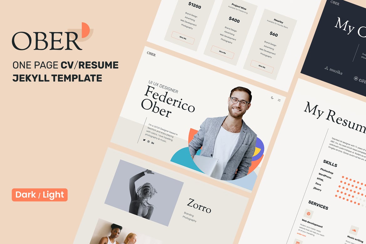 OBER - резюме, резюме, личное портфолио, тема Jekyll